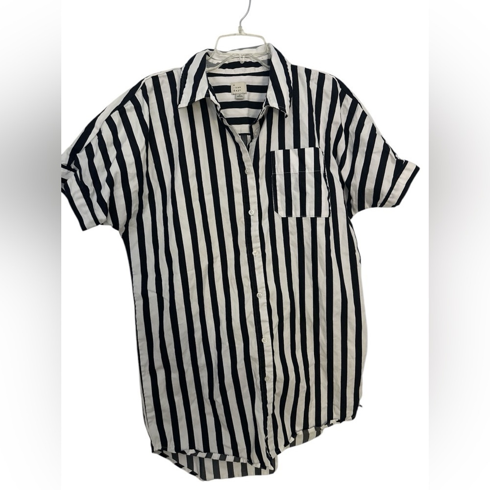 A New Day Women's Short Sleeve Shirtdress Navy White Stripe
